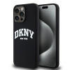 DKNY Apple iPhone 15 Pro Max cietais maciņš Liquid Silicone White Printed Logo MagSafe, melns