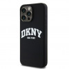 DKNY Apple iPhone 15 Pro Max cietais maciņš Liquid Silicone White Printed Logo MagSafe, melns