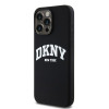 DKNY Apple iPhone 15 Pro Max cietais maciņš Liquid Silicone White Printed Logo MagSafe, melns