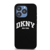 DKNY Apple iPhone 14 Pro cietais futrālis Liquid Silicone White Printed Logo MagSafe, melns