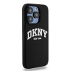 DKNY Apple iPhone 14 Pro cietais futrālis Liquid Silicone White Printed Logo MagSafe, melns