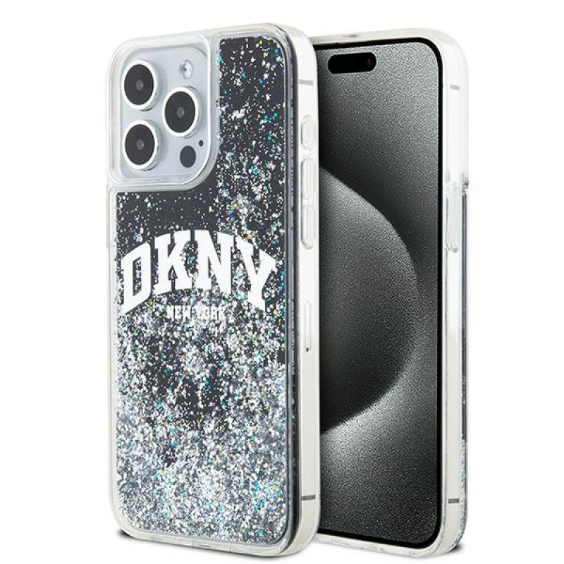DKNY Apple iPhone 15 Pro Max cietais maciņš Liquid Glitter Big Logo, melns