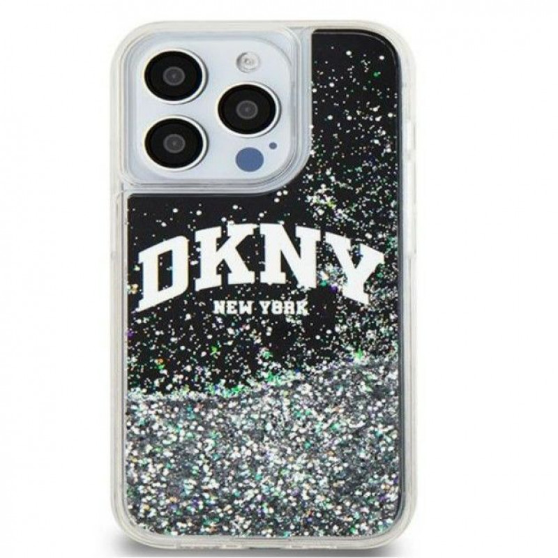 DKNY Apple iPhone 15 Pro Max cietais maciņš Liquid Glitter Big Logo, melns
