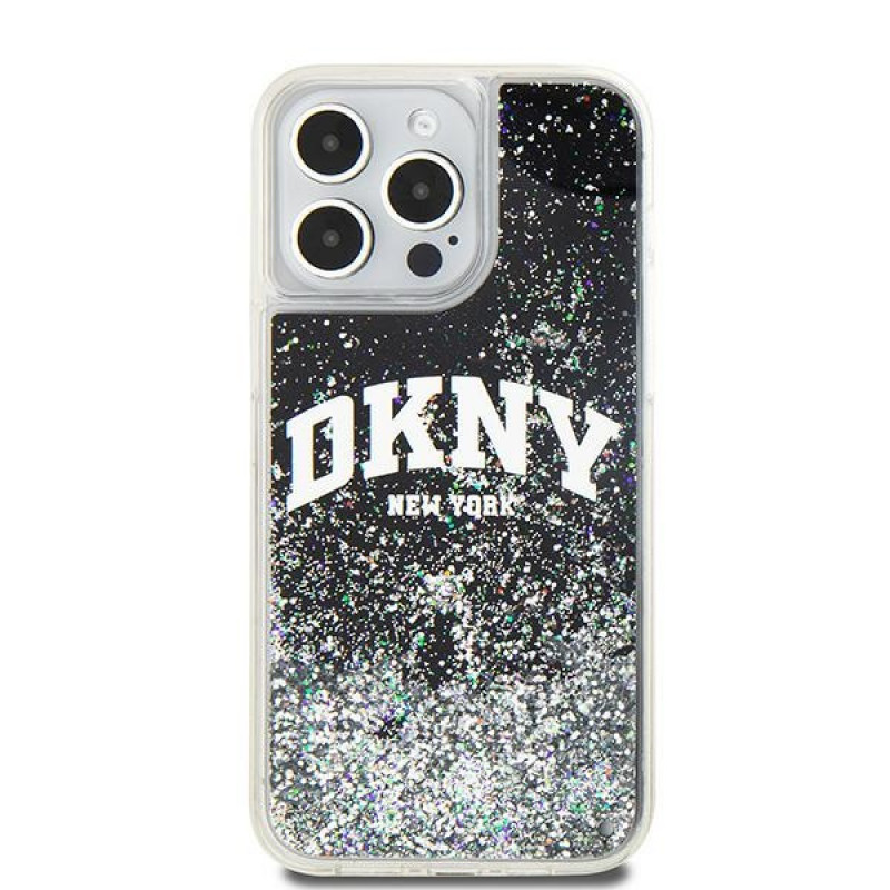 DKNY Apple iPhone 15 Pro Max cietais maciņš Liquid Glitter Big Logo, melns
