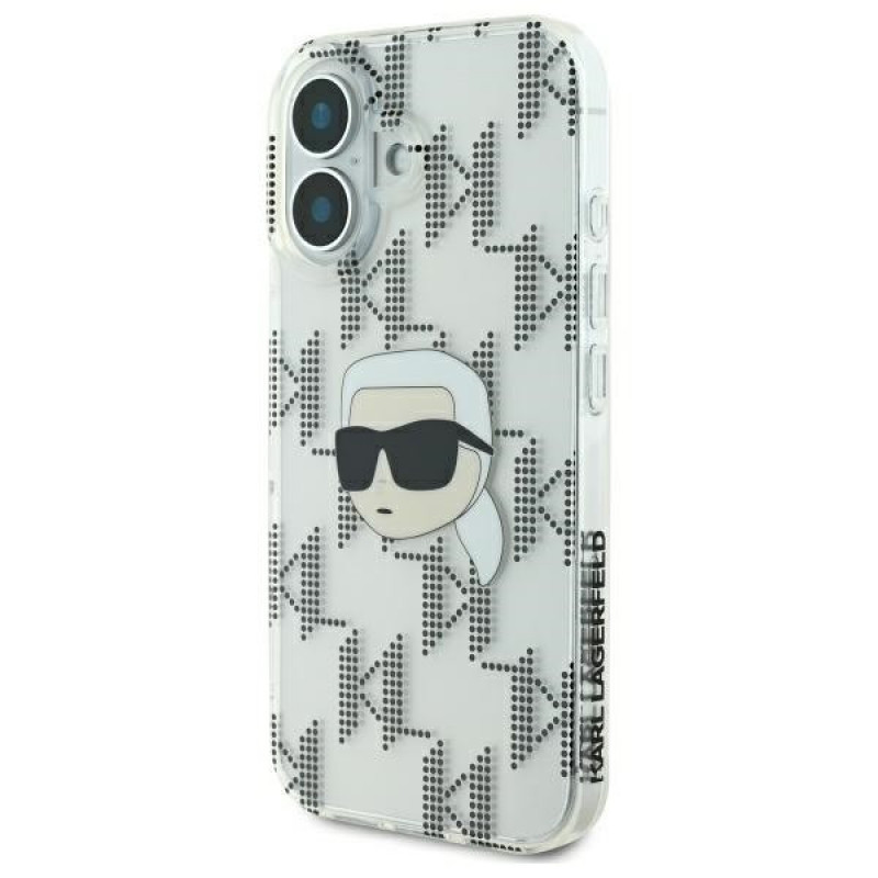 Karl Lagerfeld Apple iPhone 16 cietais maciņš IML Karl Head Electroplated, caurspīdīgs