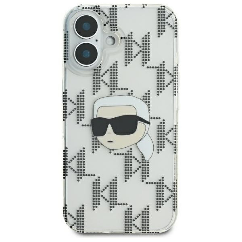 Karl Lagerfeld Apple iPhone 16 cietais maciņš IML Karl Head Electroplated, caurspīdīgs