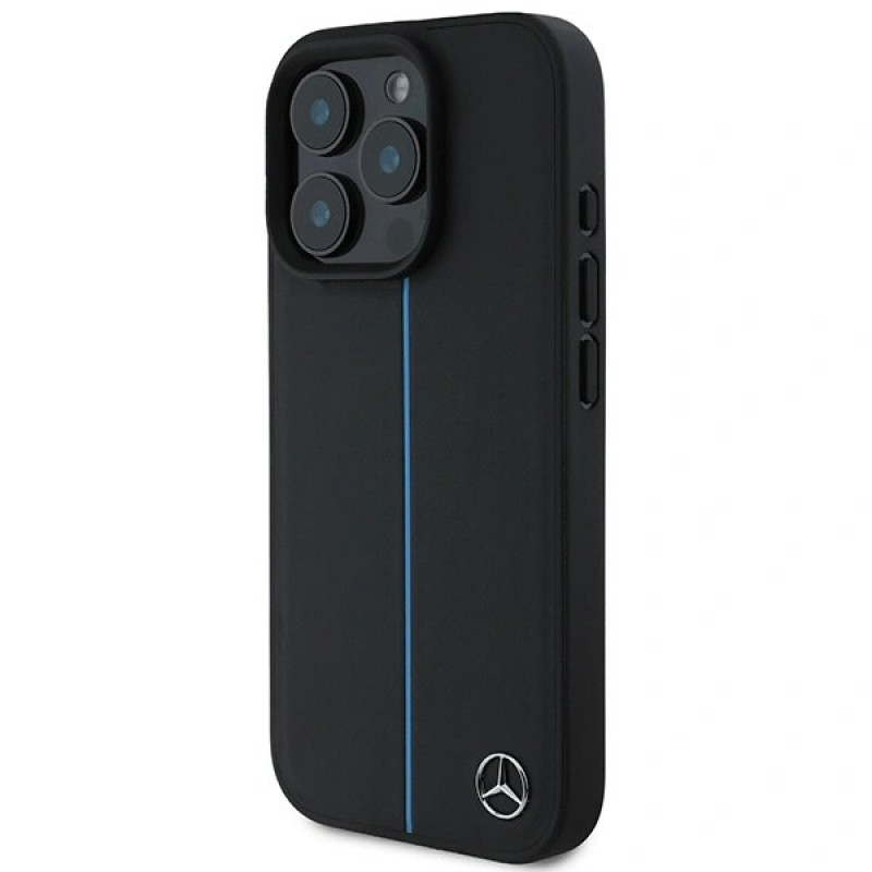 Mercedes MEHMP16L23RURBK Apple iPhone 16 Pro cietais maciņš MB Blue Line Leather MagSafe, melns