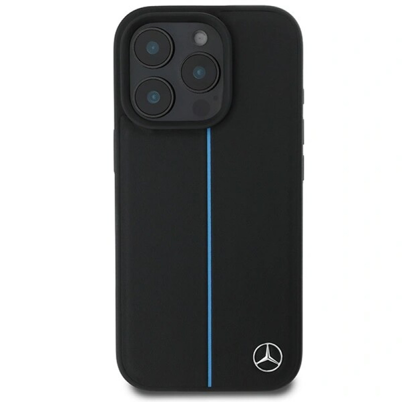 Mercedes MEHMP16L23RURBK Apple iPhone 16 Pro cietais maciņš MB Blue Line Leather MagSafe, melns