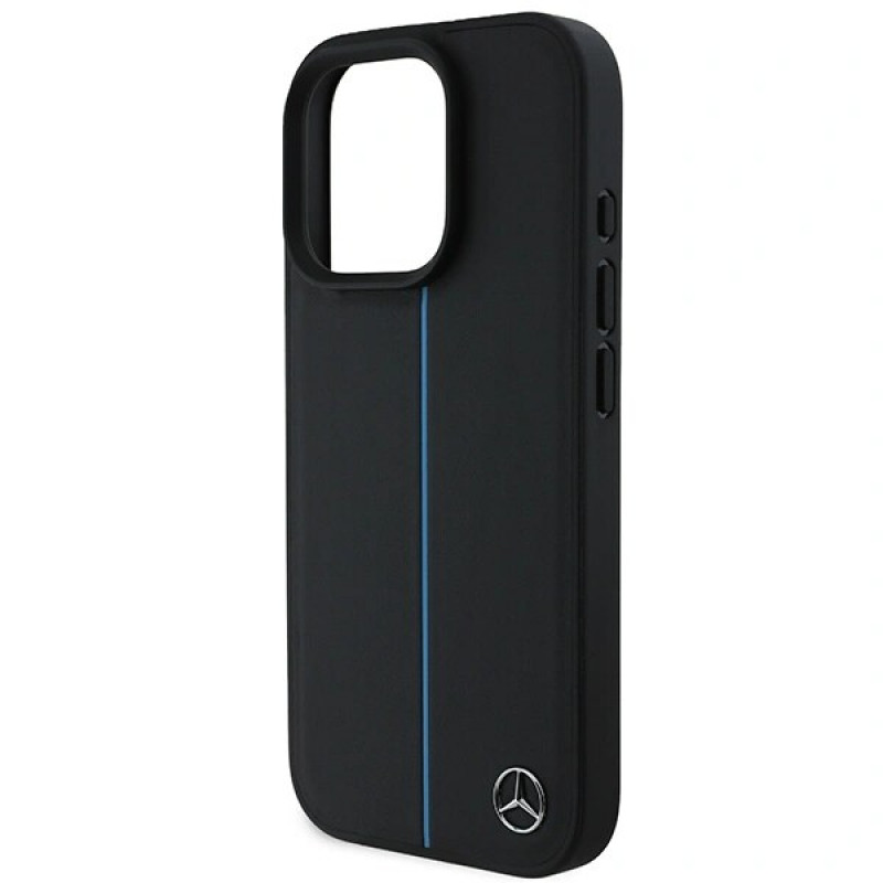Mercedes MEHMP16L23RURBK Apple iPhone 16 Pro cietais maciņš MB Blue Line Leather MagSafe, melns