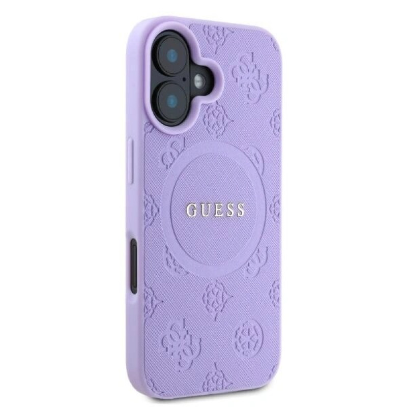 Guess Saffiano Peony Stamp MagSafe vāciņš Apple iPhone 16, purpurs