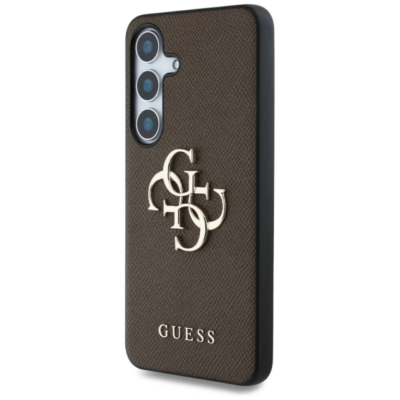Guess Grained Big 4G Logo Small Classic Logo cietais maciņš Samsung Galaxy S25+, brūns