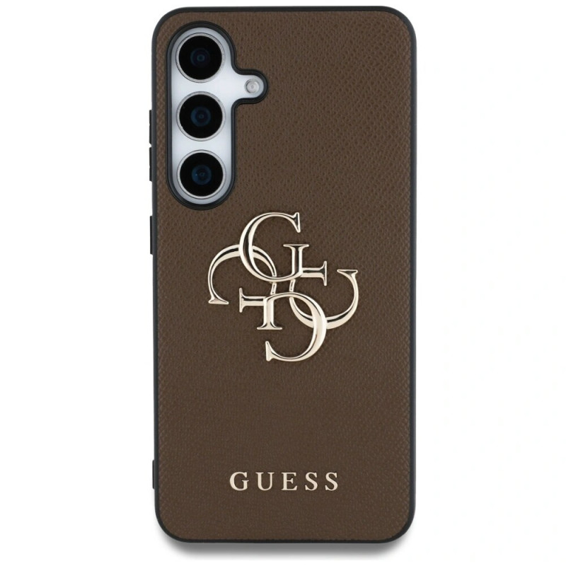 Guess Grained Big 4G Logo Small Classic Logo cietais maciņš Samsung Galaxy S25+, brūns