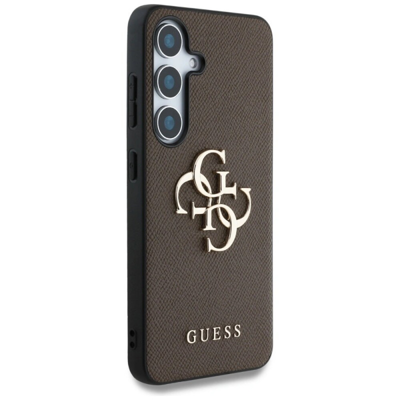 Guess Grained Big 4G Logo Small Classic Logo cietais maciņš Samsung Galaxy S25+, brūns