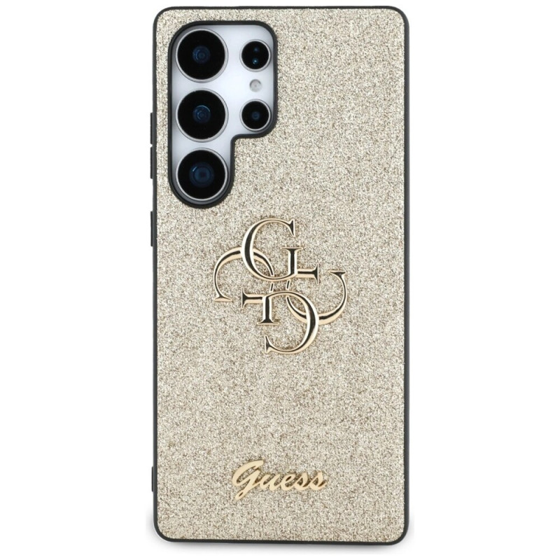 Guess Fixed Glitter Big 4G Metal Logo cietais maciņš Samsung Galaxy S25 Ultra, zelta