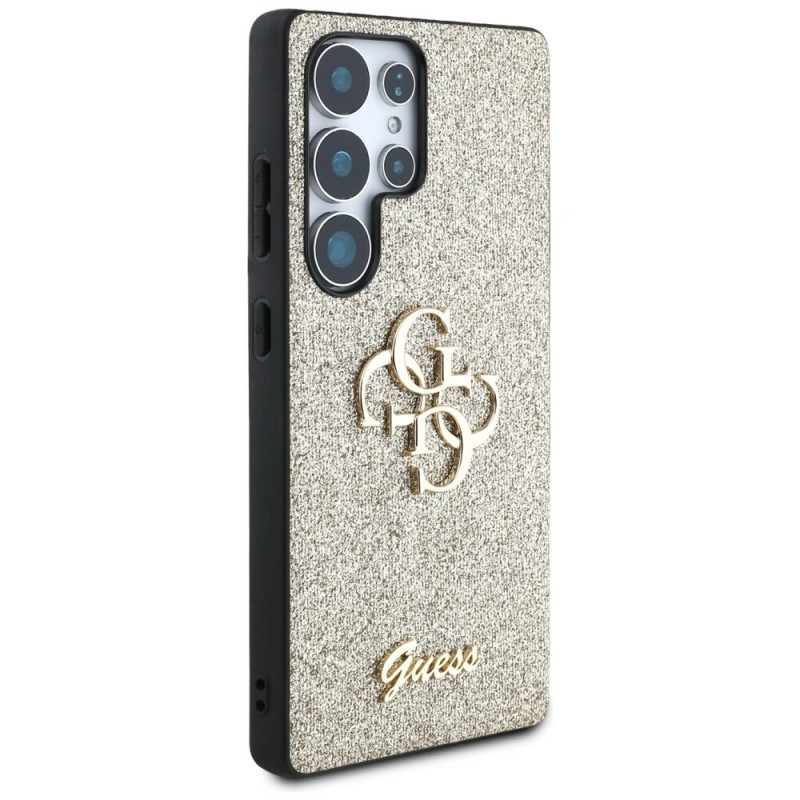 Guess Fixed Glitter Big 4G Metal Logo cietais maciņš Samsung Galaxy S25 Ultra, zelta
