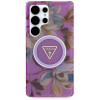 Guess Glitter Flowers Triangle Buttons MagSafe vāciņš Samsung Galaxy S25 Ultra, purpurs
