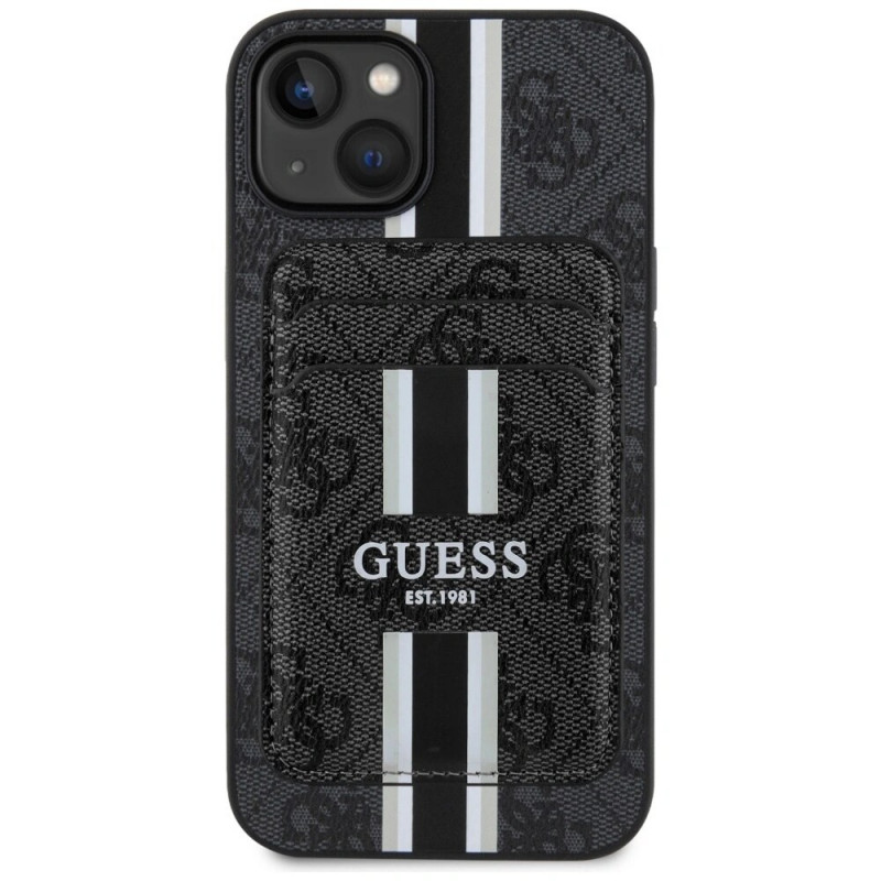 Guess 4G Stripes MagSafe Wallet vāciņš ar maciņu Apple iPhone 15, melns