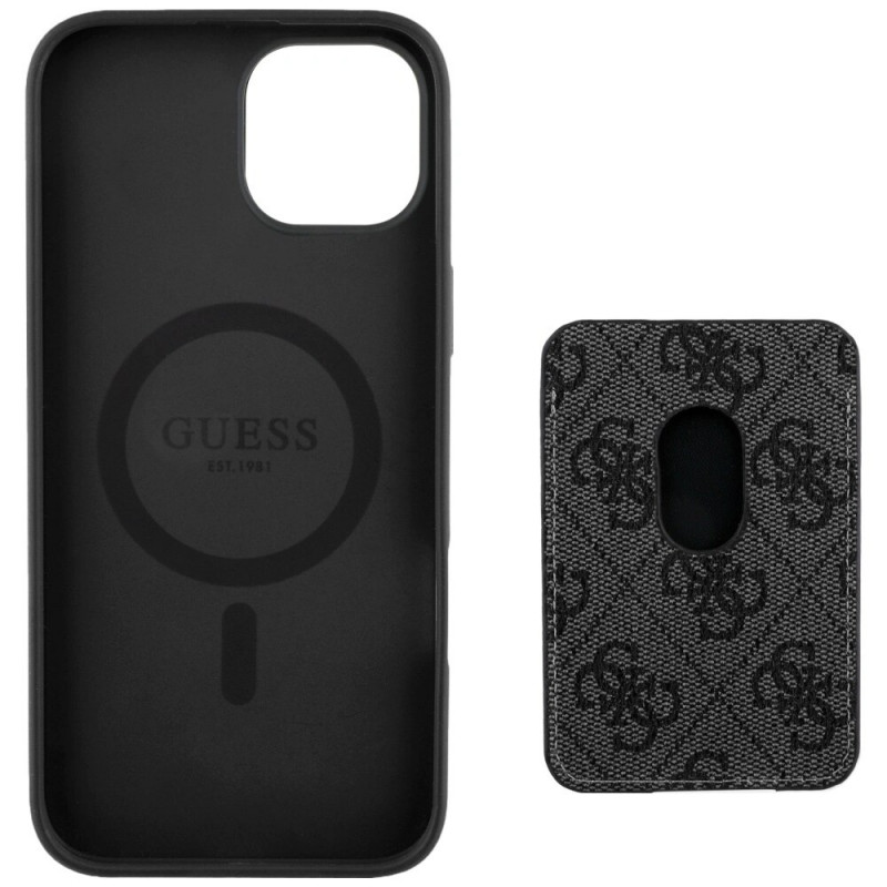 Guess 4G Stripes MagSafe Wallet vāciņš ar maciņu Apple iPhone 15, melns