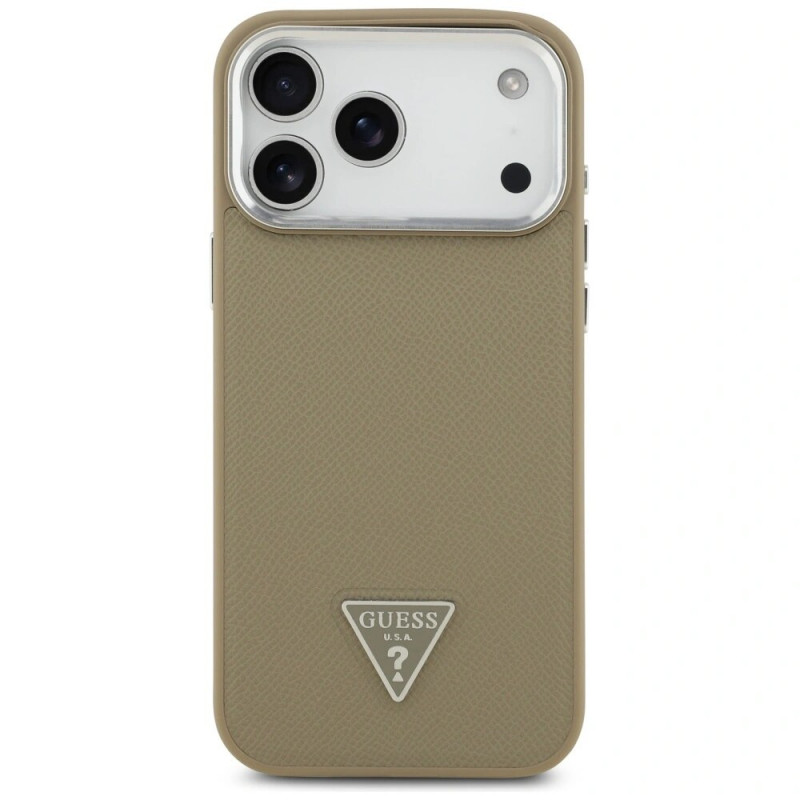 Guess Grained Triangle Logo MagSafe cietais maciņš Apple iPhone 17 Pro Max, brūns