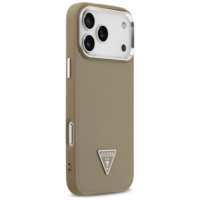 Guess Grained Triangle Logo MagSafe cietais maciņš Apple iPhone 17 Pro Max, brūns