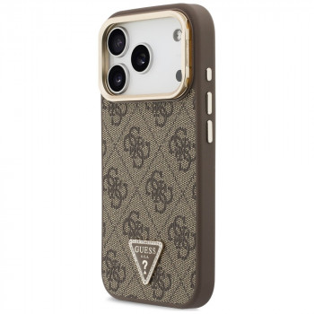 Guess 4G PU Triangle Logo & Stand Camera MagSafe maciņš Apple iPhone 18 Pro Max / 17 Pro Max, brūns