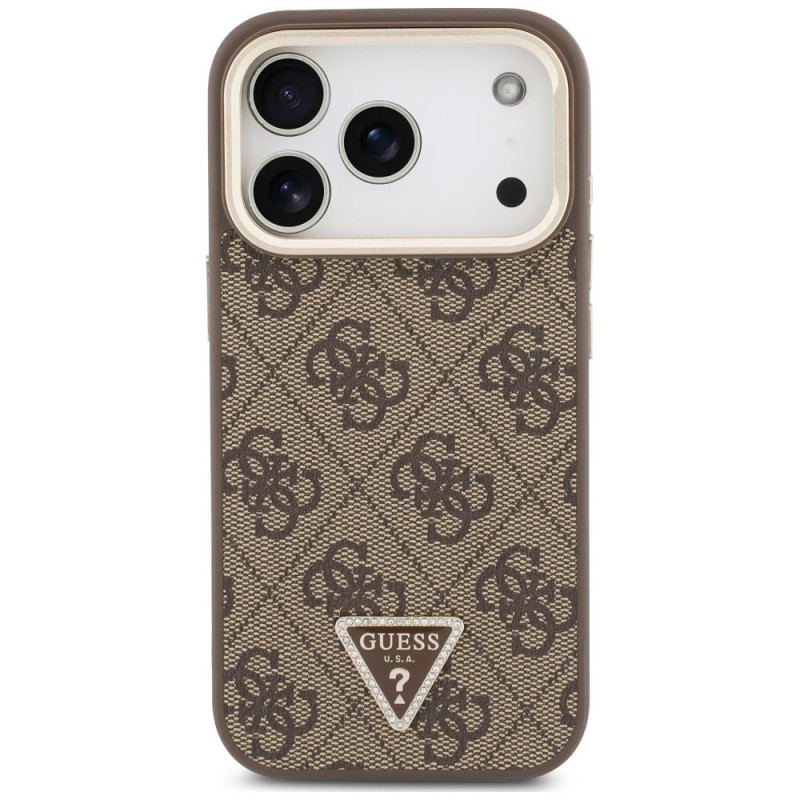 Guess 4G PU Triangle Logo & Stand Camera MagSafe maciņš Apple iPhone 18 Pro Max / 17 Pro Max, brūns