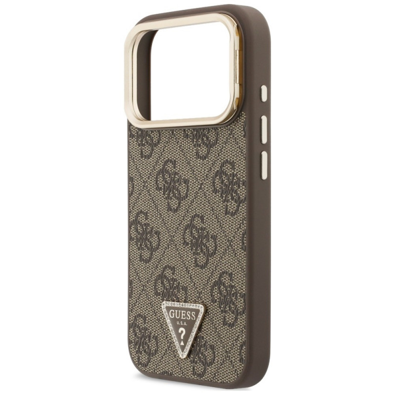 Guess 4G PU Triangle Logo & Stand Camera MagSafe maciņš Apple iPhone 18 Pro Max / 17 Pro Max, brūns