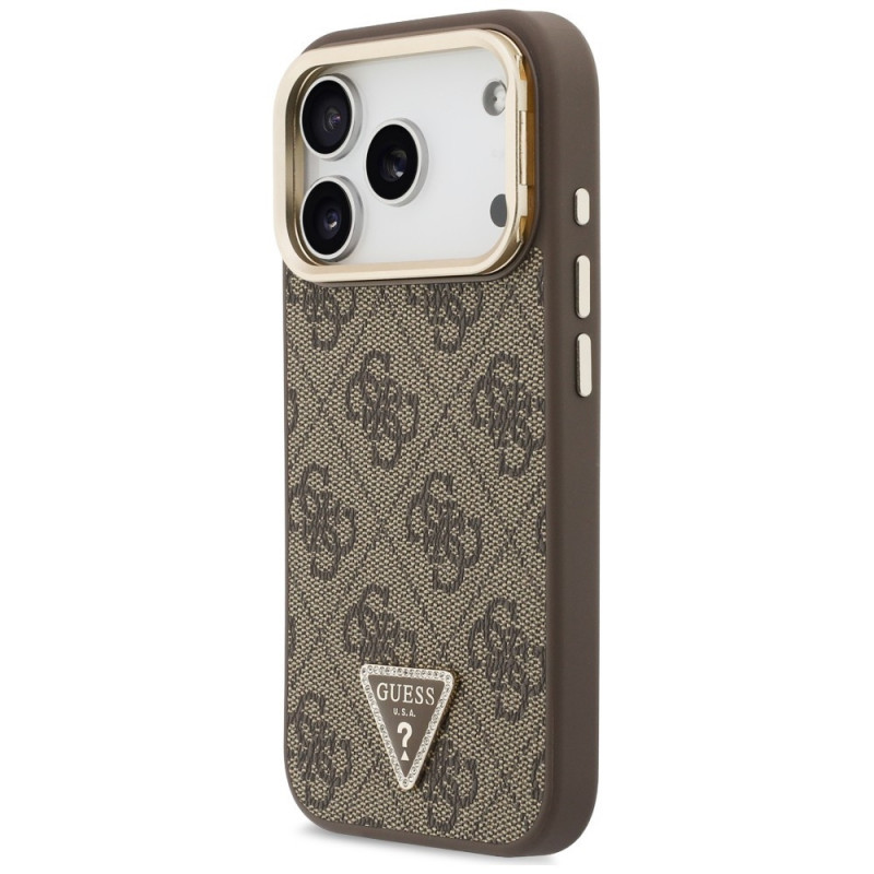 Guess 4G PU Triangle Logo & Stand Camera MagSafe maciņš Apple iPhone 18 Pro / 17 Pro, brūns