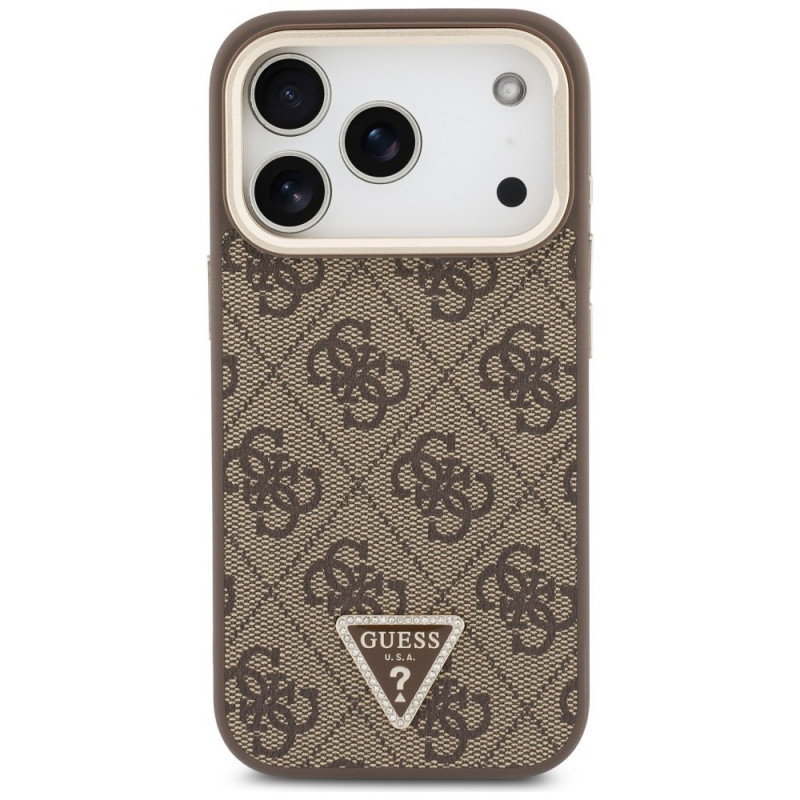 Guess 4G PU Triangle Logo & Stand Camera MagSafe maciņš Apple iPhone 18 Pro / 17 Pro, brūns