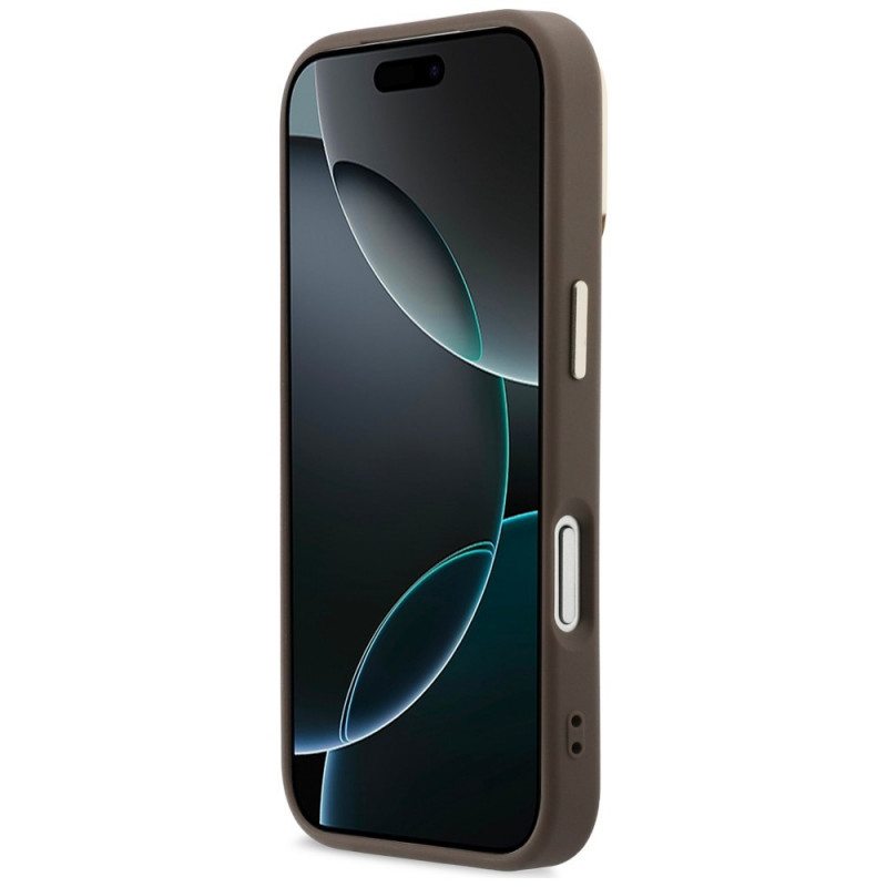 Guess 4G PU Triangle Logo & Stand Camera MagSafe maciņš Apple iPhone 18 Pro / 17 Pro, brūns
