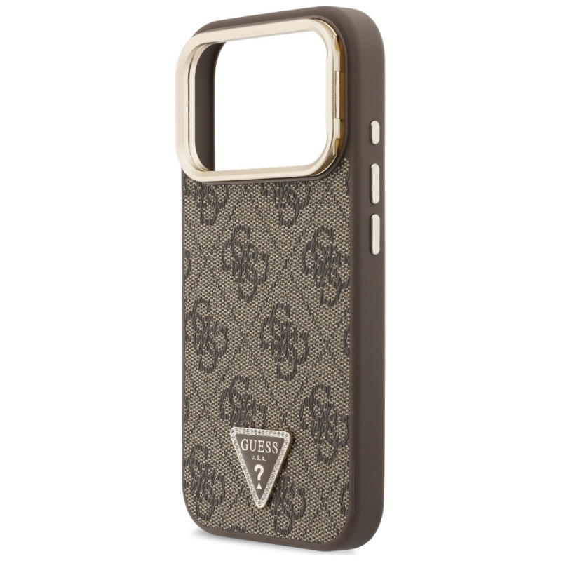 Guess 4G PU Triangle Logo & Stand Camera MagSafe maciņš Apple iPhone 18 Pro / 17 Pro, brūns