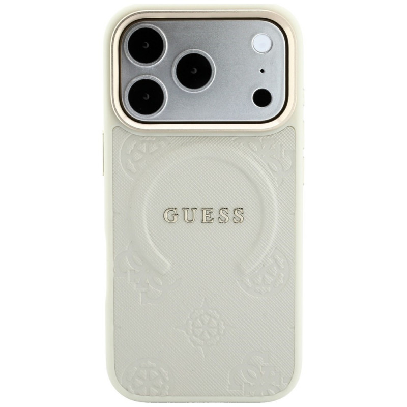 Guess Saffiano Peony & Ring MagSafe futrālis Apple iPhone 18 Pro / 17 Pro, bēšs