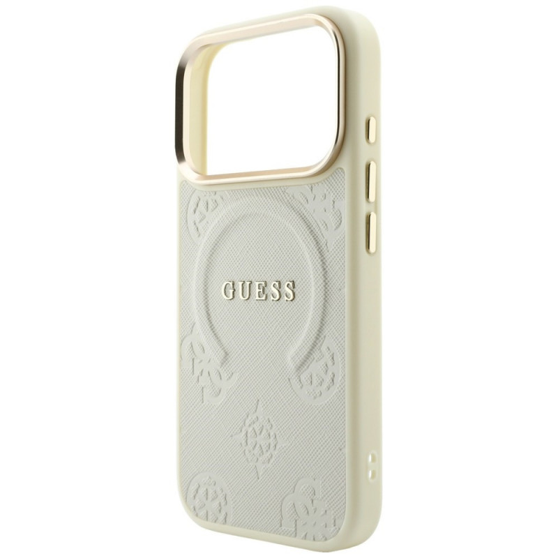 Guess Saffiano Peony & Ring MagSafe futrālis Apple iPhone 18 Pro / 17 Pro, bēšs