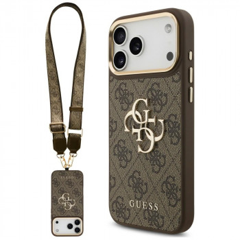 Guess 4G Big 4G Classic Logo Big Strap Metal Buttons aizsargapvalks ar siksniņu Apple iPhone 18 Pro / 17 Pro, brūns