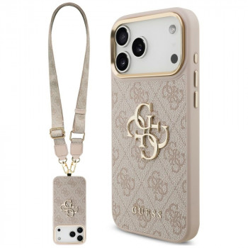 Guess 4G Big 4G Classic Logo Big Strap Metal Buttons maciņš ar siksniņu Apple iPhone 18 Pro / 17 Pro, rozā