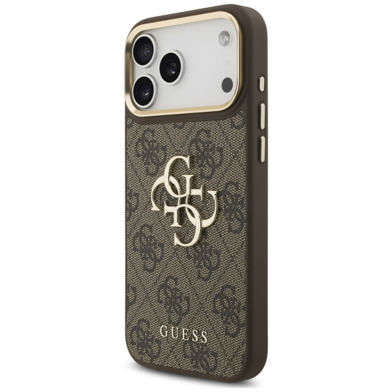 Guess 4G Big 4G Classic Logo Big Strap Metal Buttons vāciņš ar siksnu Apple iPhone 18 Pro Max / 17 Pro Max, brūns