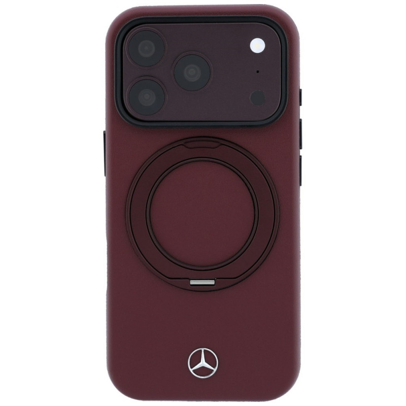 Mercedes-Benz Leather with Ring Stand MagSafe apvalks Apple iPhone 18 Pro / 17 Pro, bordo