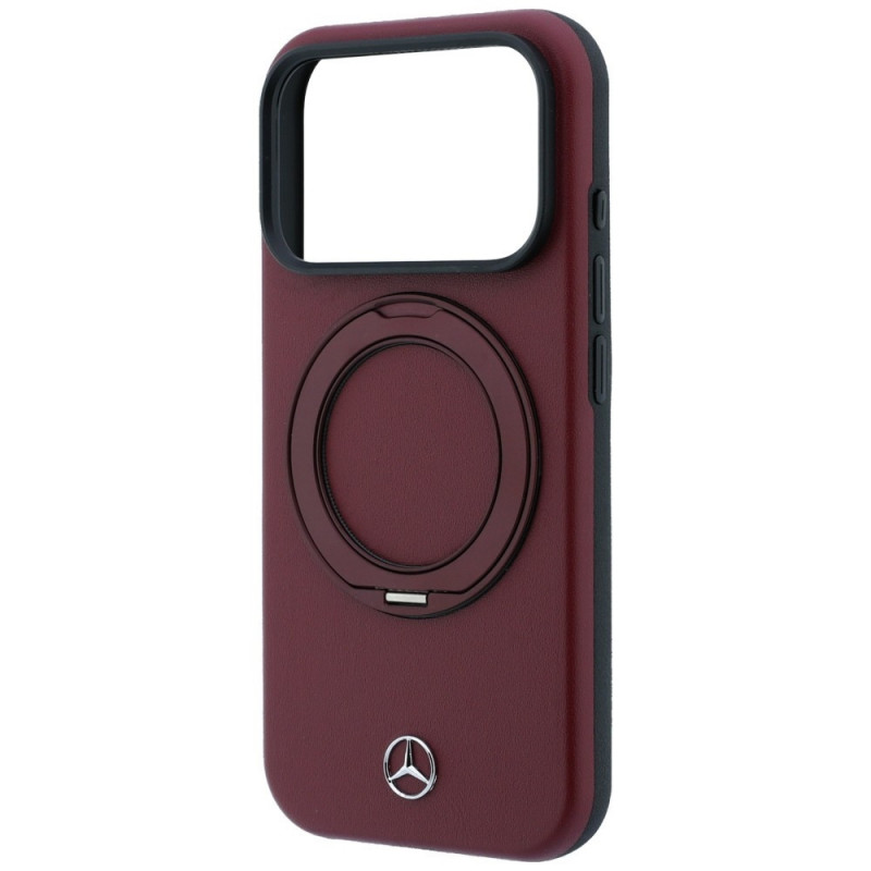 Mercedes-Benz Leather with Ring Stand MagSafe apvalks Apple iPhone 18 Pro / 17 Pro, bordo
