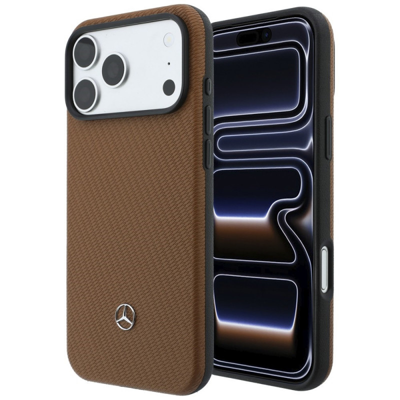 Mercedes-Benz Grill Pattern Leather MagSafe maciņš un karšu maka komplekts Apple iPhone 18 Pro Max / 17 Pro Max, camel