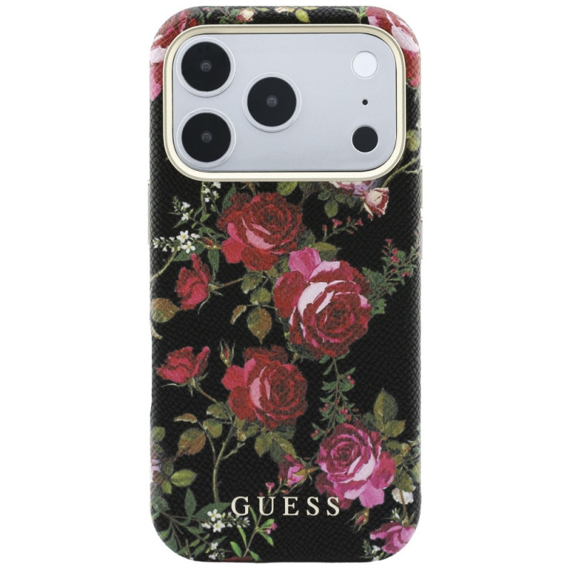 Guess Blossom Roses Print MagSafe vāciņš Apple iPhone 18 Pro / 17 Pro, melns