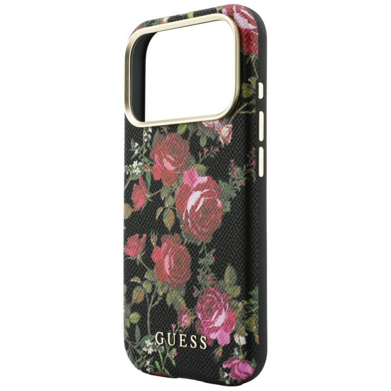 Guess Blossom Roses Print MagSafe vāciņš Apple iPhone 18 Pro / 17 Pro, melns