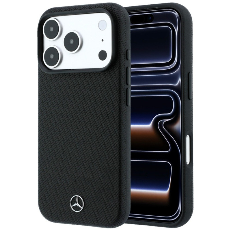 Mercedes-Benz maciņš ar grill rakstu un karšu turētājs, ādas MagSafe Apple iPhone 18 Pro Max / 17 Pro Max, melns