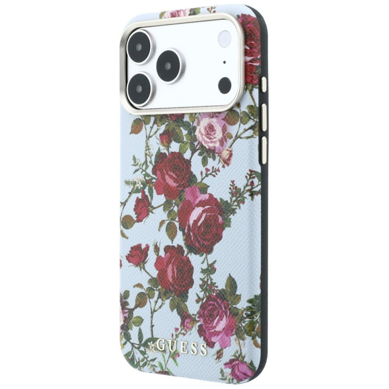 Guess GUE6026 Blossom Roses Print MagSafe apvalks Apple iPhone 18 Pro / 17 Pro, zils