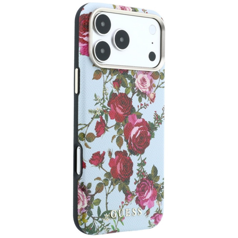 Guess GUE6026 Blossom Roses Print MagSafe apvalks Apple iPhone 18 Pro / 17 Pro, zils