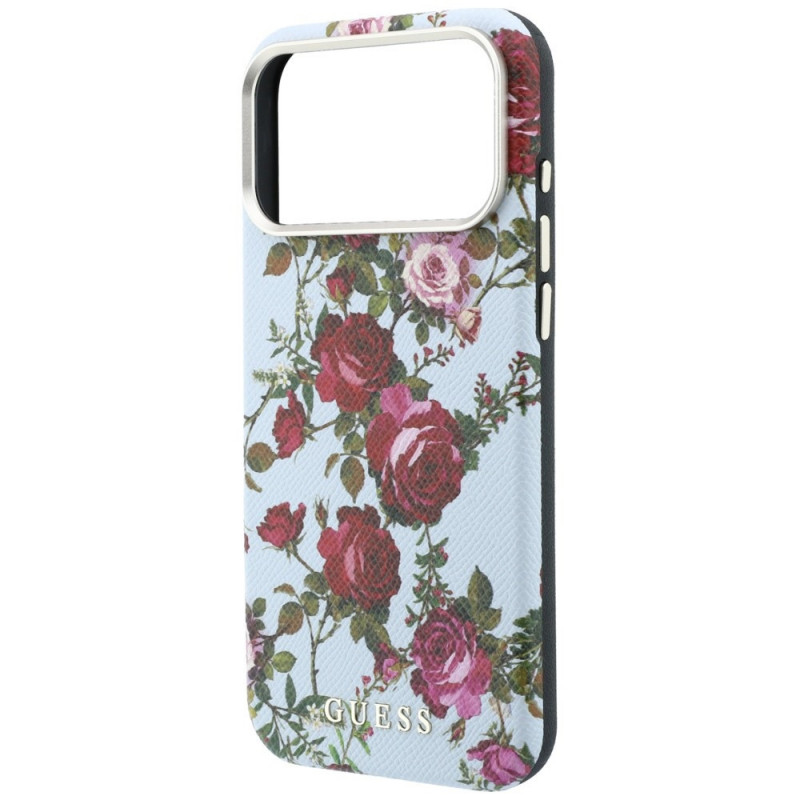 Guess GUE6026 Blossom Roses Print MagSafe apvalks Apple iPhone 18 Pro / 17 Pro, zils