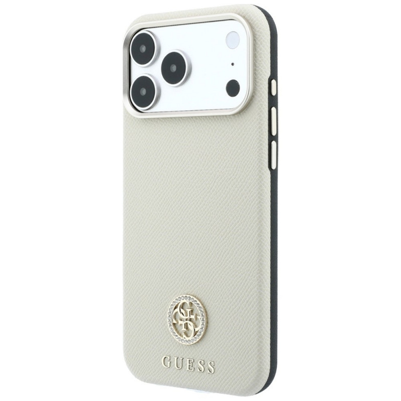Guess GUE005545 Grained Round Strass Logo MagSafe apvalks Apple iPhone 18 Pro / 17 Pro, bēšs