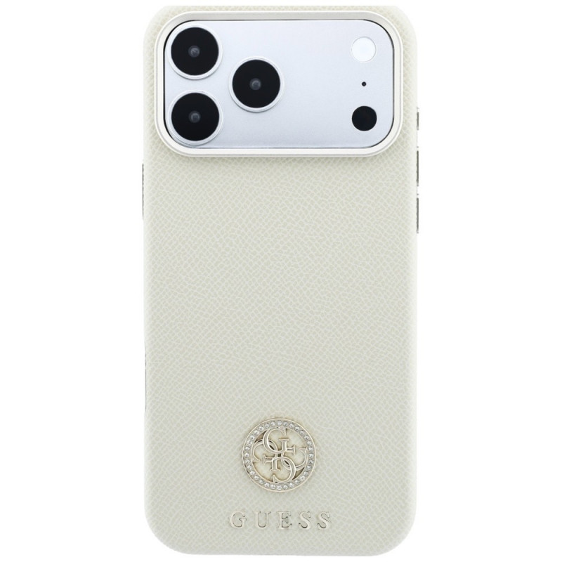 Guess GUE005545 Grained Round Strass Logo MagSafe apvalks Apple iPhone 18 Pro / 17 Pro, bēšs