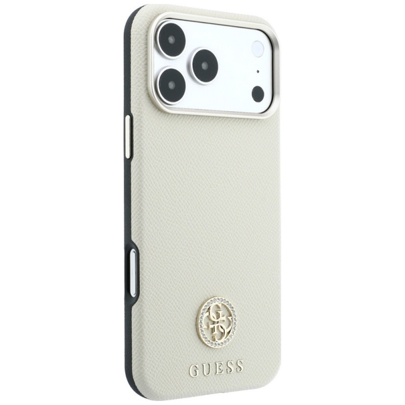 Guess GUE005545 Grained Round Strass Logo MagSafe apvalks Apple iPhone 18 Pro / 17 Pro, bēšs