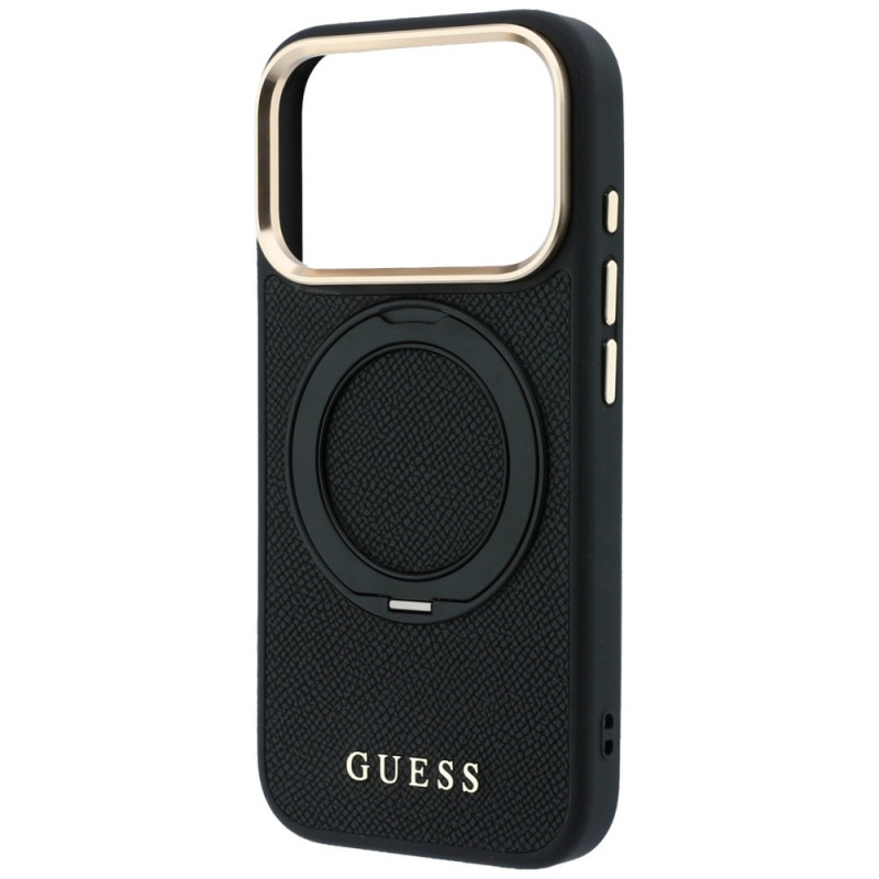 Guess Ring Stand 360 Grained Classic Logo MagSafe apvalks Apple iPhone 18 Pro / 17 Pro, melns