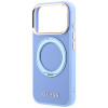 Guess Ring Stand 360 Grained Classic Logo MagSafe vāciņš Apple iPhone 18 Pro Max / 17 Pro Max, gaiši zils